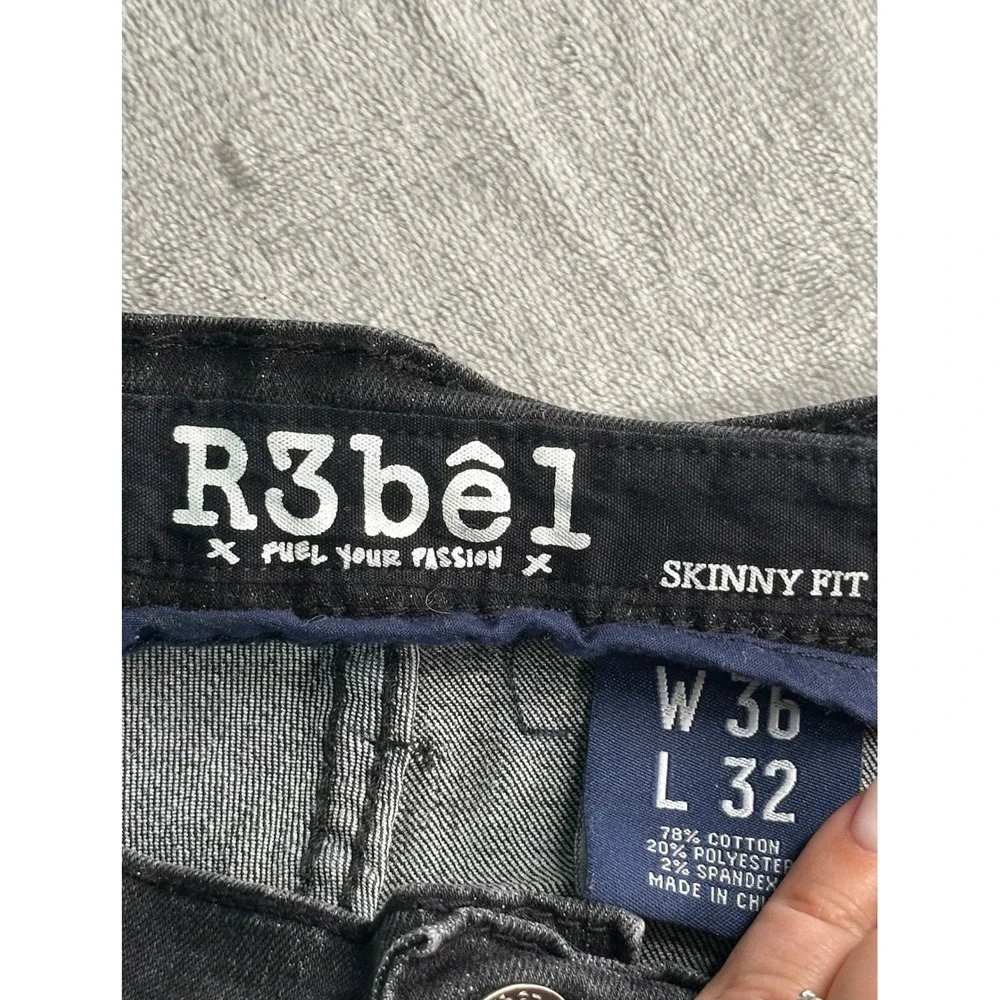 Always Lit Jeans 36x32 Black Rhinestone Jewel Flame Graphic R3bel Streetwear